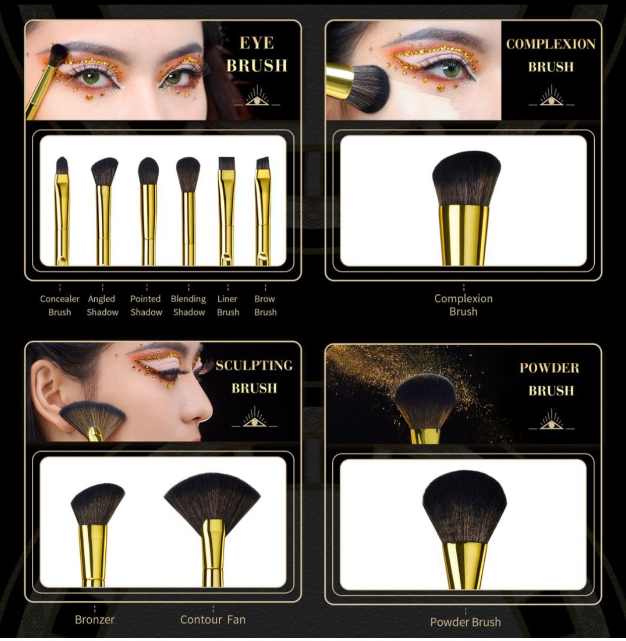 JESSUP T317 - 10pcs Royal Iconic Gold Makeup Brush Set (6755593257007)