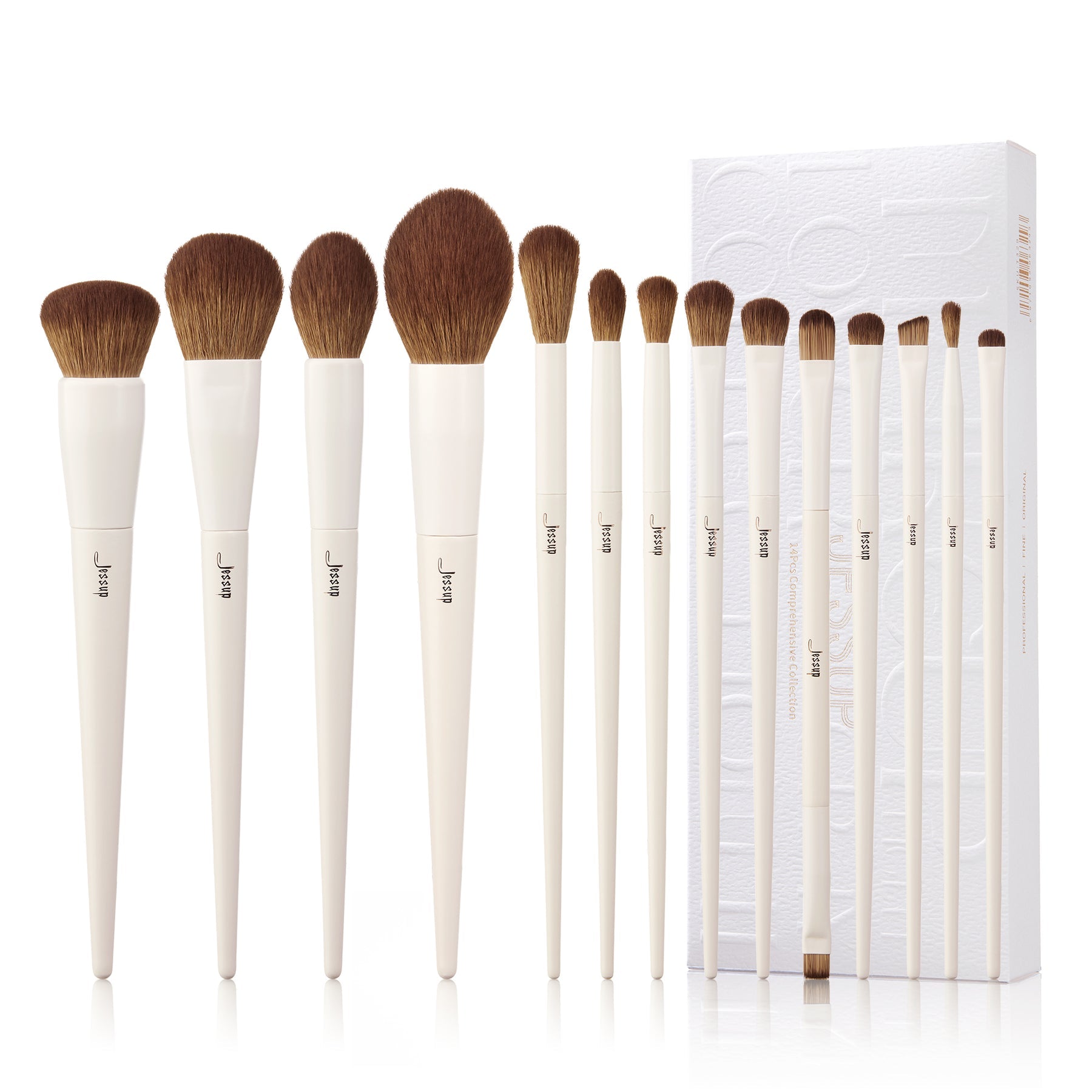 Luxury Light Gray Comprehensive Eye and Face Brush Set 14pcs T329 (7718389350447)