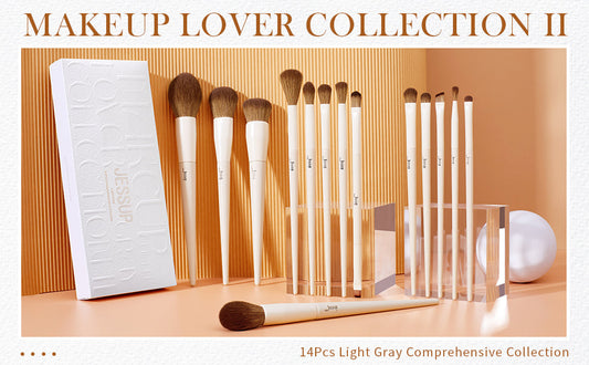 Luxury Light Gray Comprehensive Eye and Face Brush Set 14pcs T329 (7718389350447)