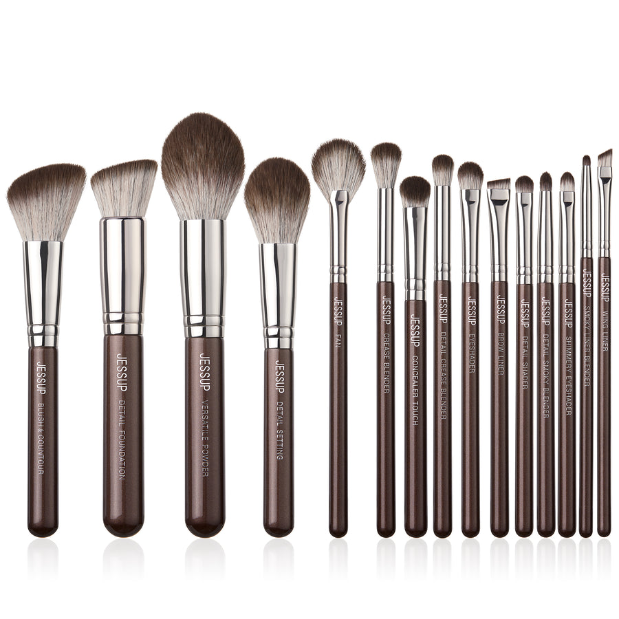 Brown Makeup Brushes Set Professional Premium Synthetic 15pcs T498 (7718378569775)